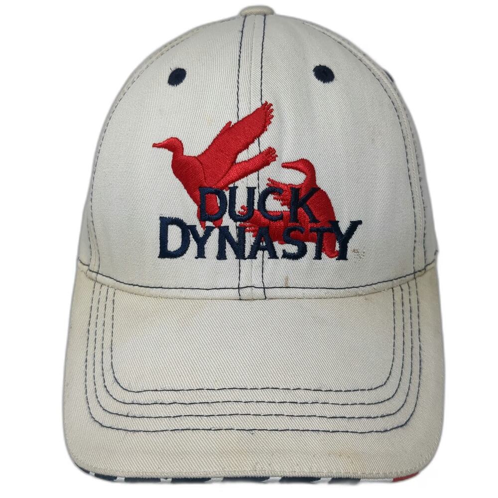 A&E Duck Dynasty Baseball Cap Beige Blue Red One Size American Flag Brim hat